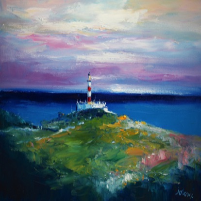 Morninglight over Scalpay Lighthouse Isle of Harris 16x30